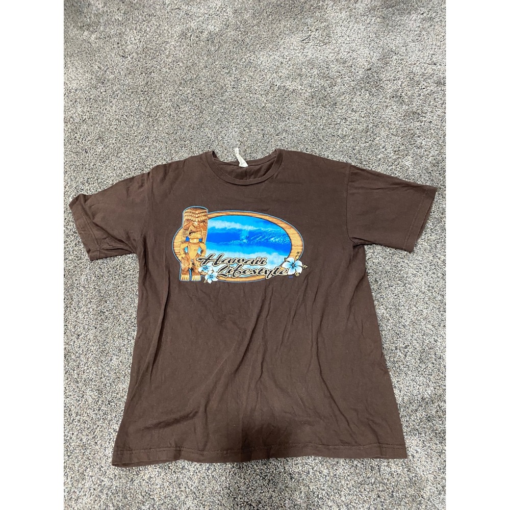 Hawaii Lifestyle Graphic T-Shirt Mens Medium Brown Excellent‎ Tiki Wave Souvenir